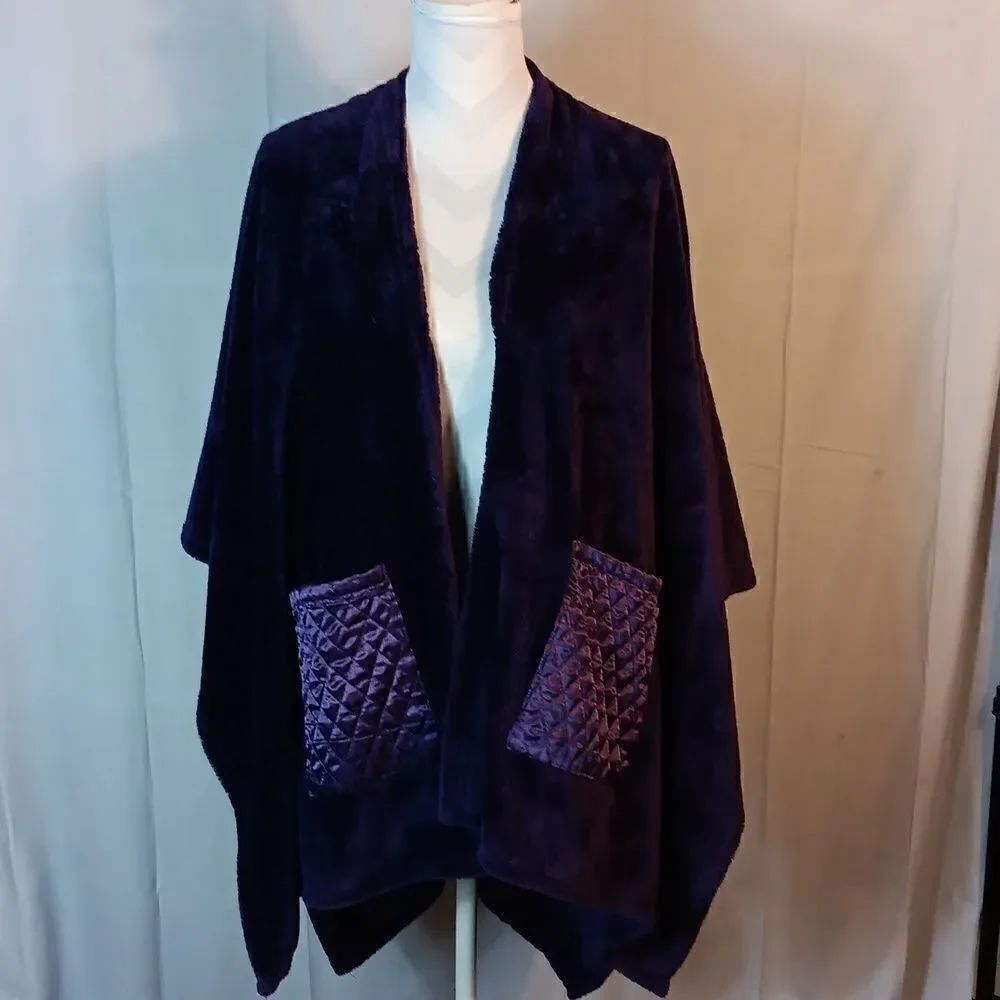 Purple Fuzzy Cape With Quilted Pockets